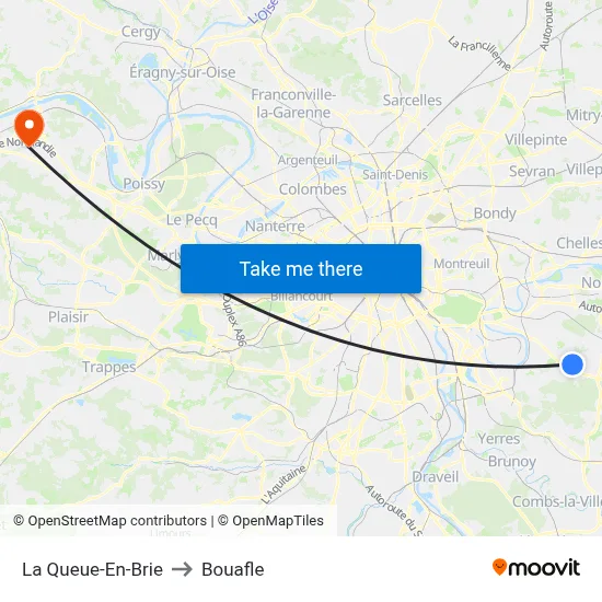La Queue-En-Brie to Bouafle map