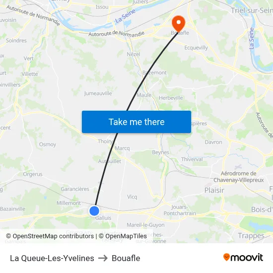 La Queue-Les-Yvelines to Bouafle map