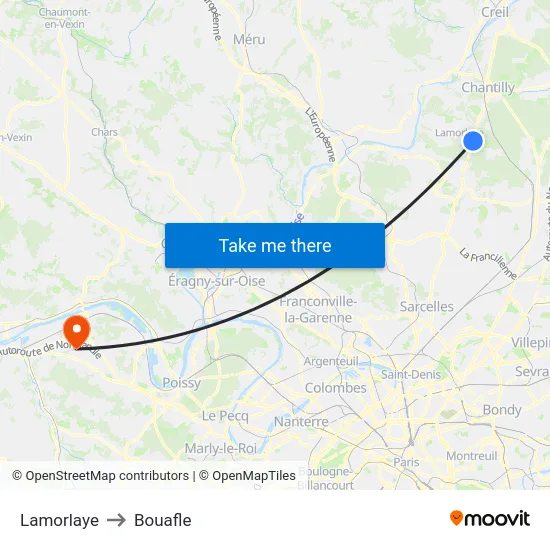 Lamorlaye to Bouafle map