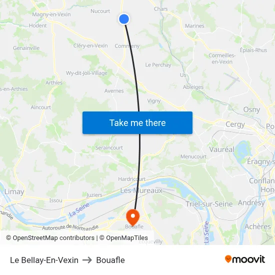 Le Bellay-En-Vexin to Bouafle map