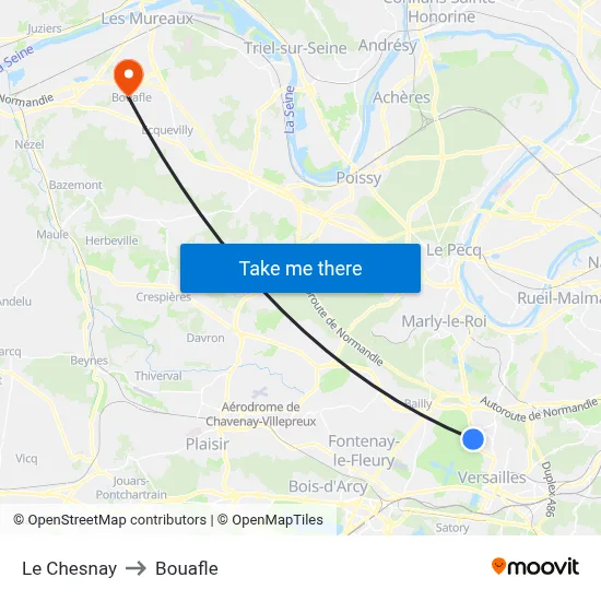 Le Chesnay to Bouafle map