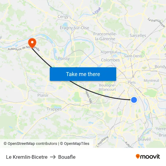Le Kremlin-Bicetre to Bouafle map