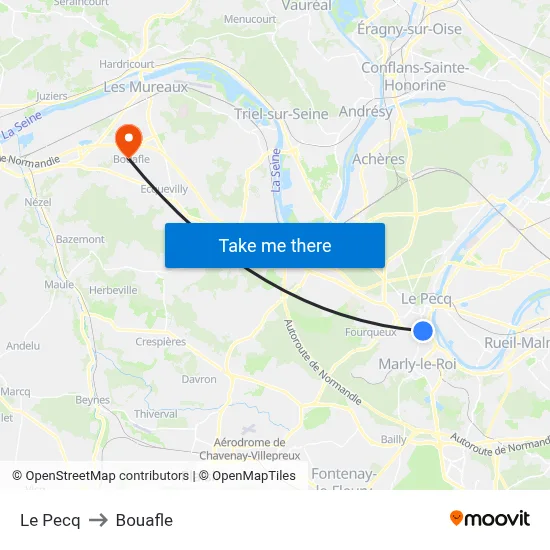 Le Pecq to Bouafle map