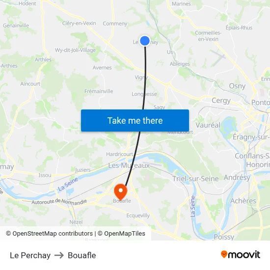 Le Perchay to Bouafle map