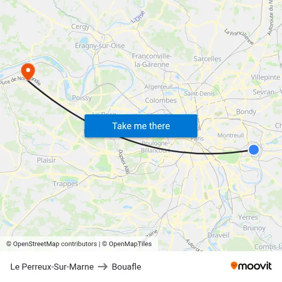 Le Perreux-Sur-Marne to Bouafle map