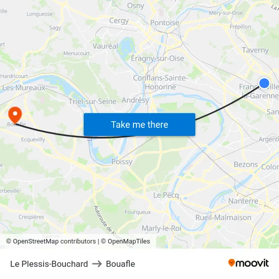 Le Plessis-Bouchard to Bouafle map