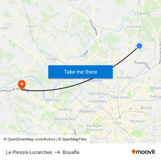 Le Plessis-Luzarches to Bouafle map