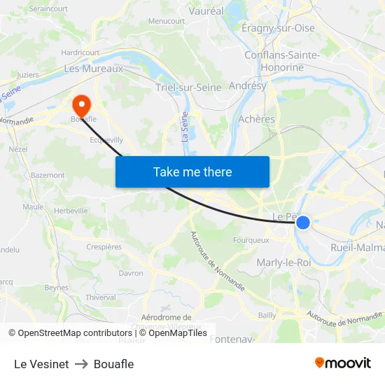 Le Vesinet to Bouafle map