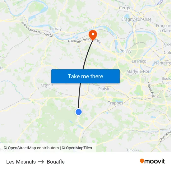 Les Mesnuls to Bouafle map