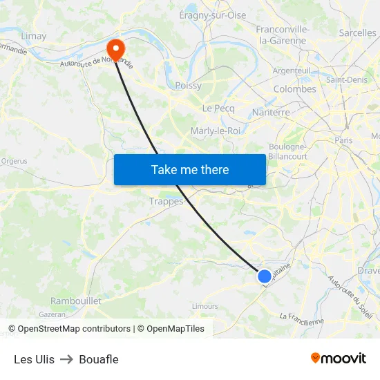 Les Ulis to Bouafle map