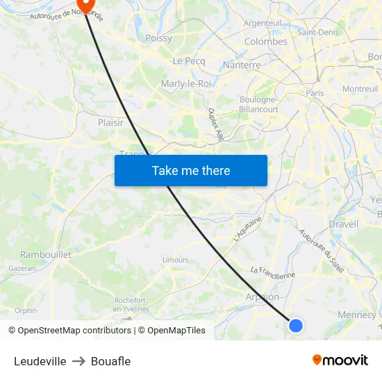 Leudeville to Bouafle map