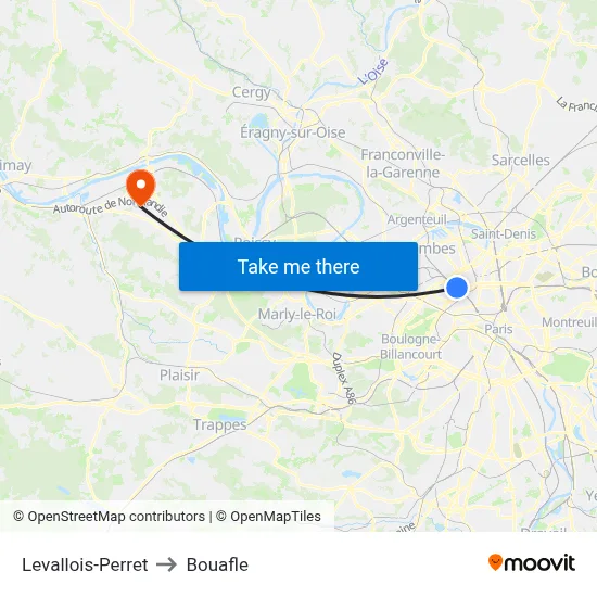 Levallois-Perret to Bouafle map