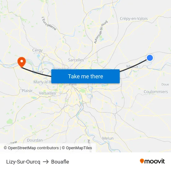 Lizy-Sur-Ourcq to Bouafle map