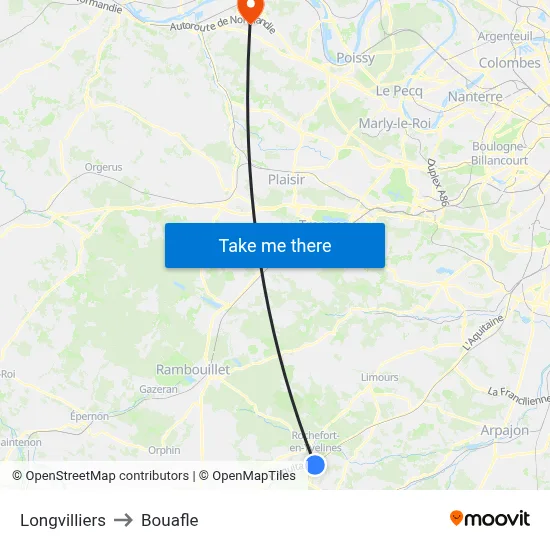Longvilliers to Bouafle map