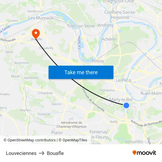 Louveciennes to Bouafle map