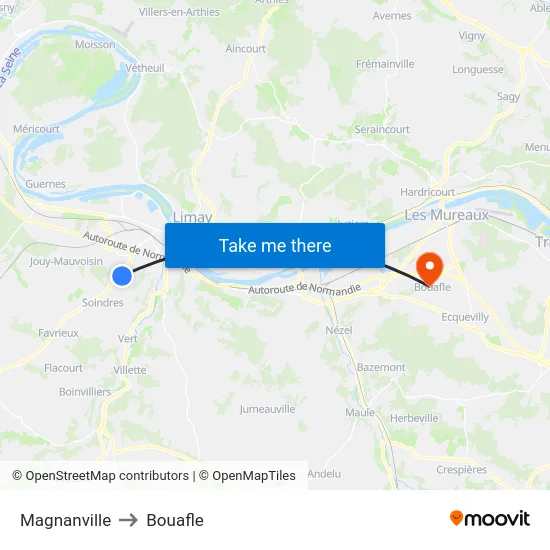 Magnanville to Bouafle map