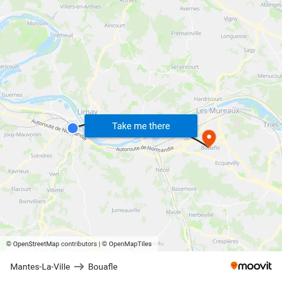 Mantes-La-Ville to Bouafle map