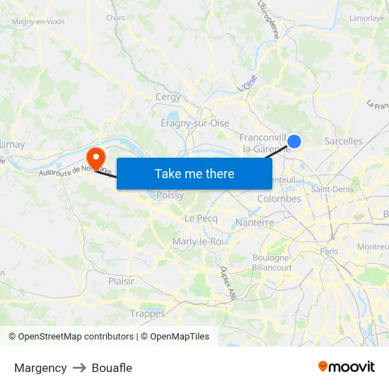 Margency to Bouafle map