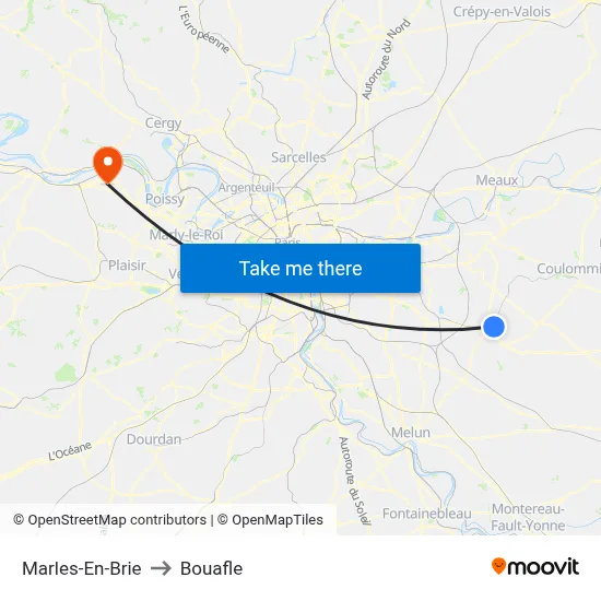 Marles-En-Brie to Bouafle map