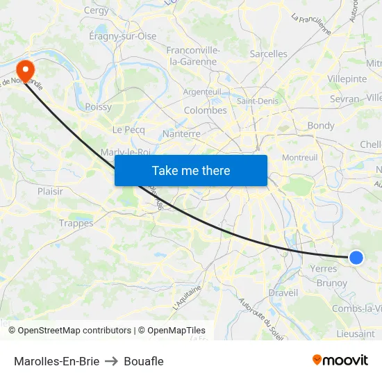 Marolles-En-Brie to Bouafle map