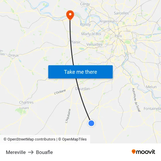 Mereville to Bouafle map