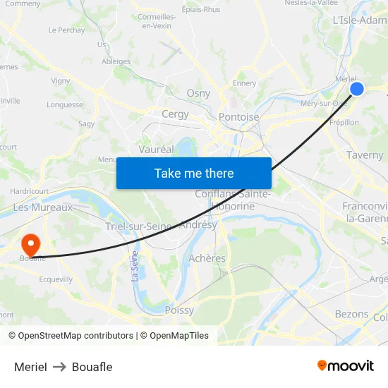 Meriel to Bouafle map