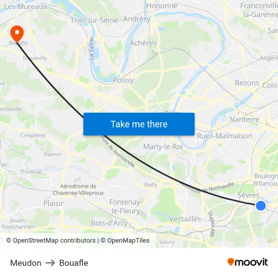 Meudon to Bouafle map