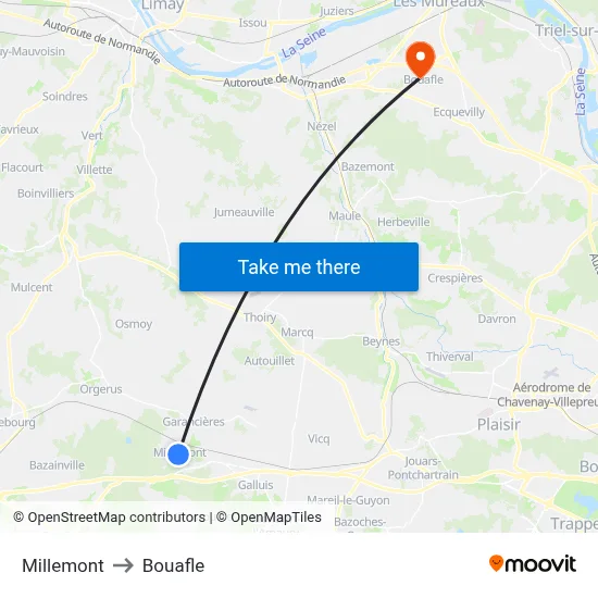Millemont to Bouafle map