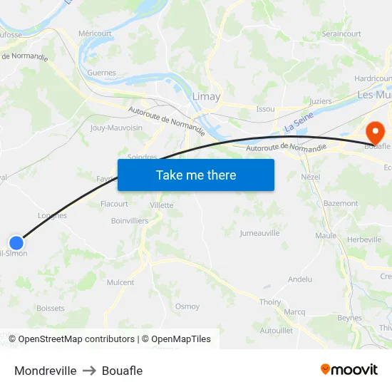Mondreville to Bouafle map