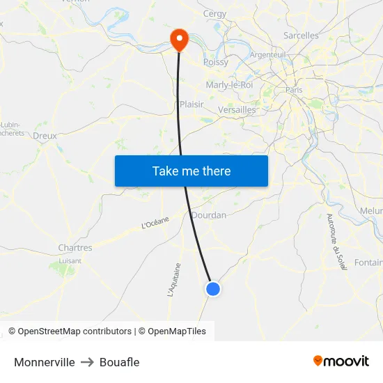 Monnerville to Bouafle map
