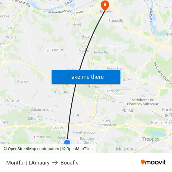 Montfort-L'Amaury to Bouafle map