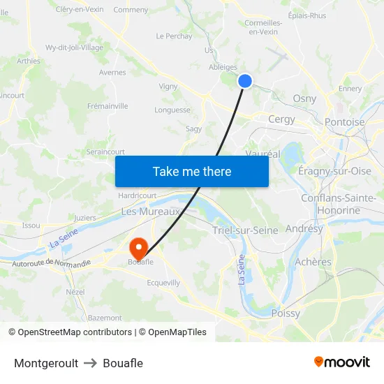 Montgeroult to Bouafle map