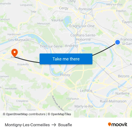 Montigny-Les-Cormeilles to Bouafle map