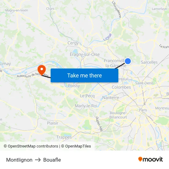 Montlignon to Bouafle map