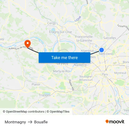 Montmagny to Bouafle map