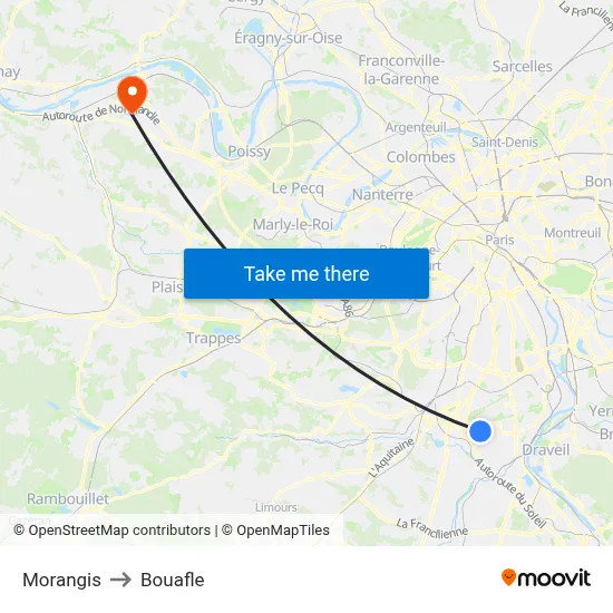 Morangis to Bouafle map