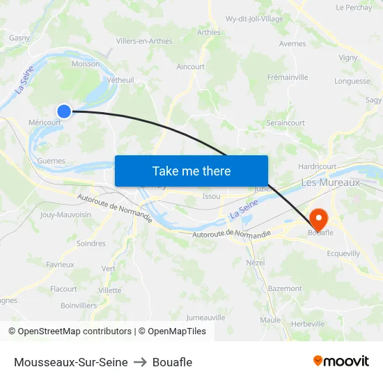 Mousseaux-Sur-Seine to Bouafle map