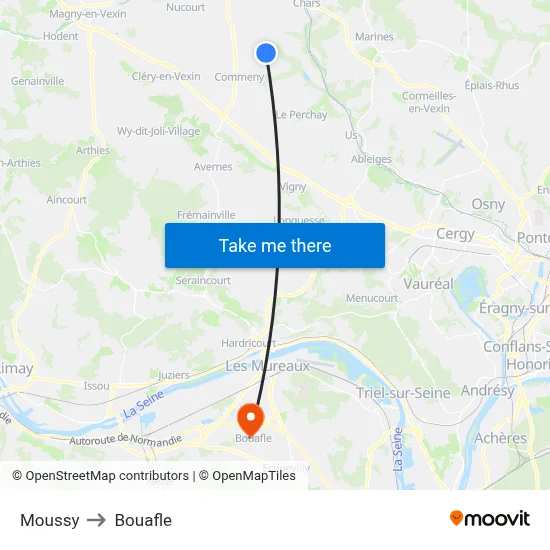 Moussy to Bouafle map