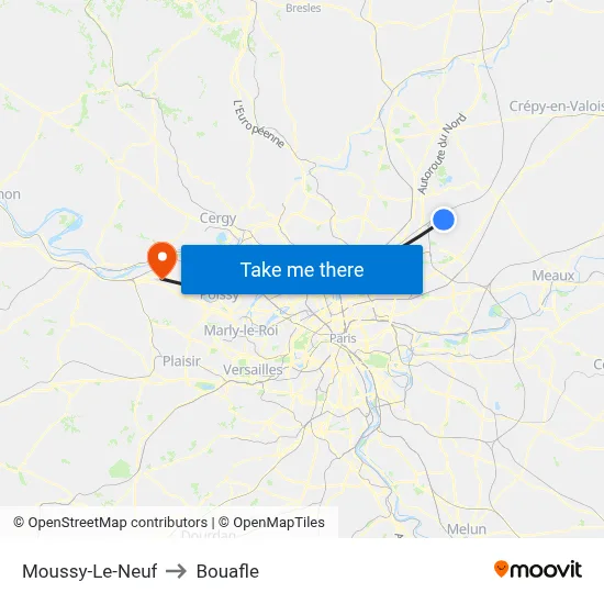 Moussy-Le-Neuf to Bouafle map