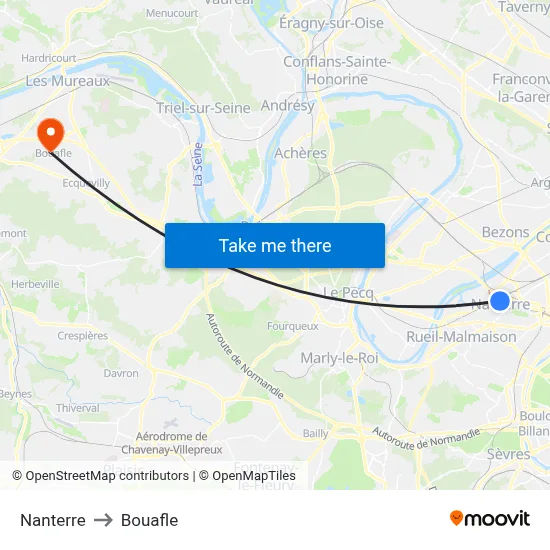 Nanterre to Bouafle map