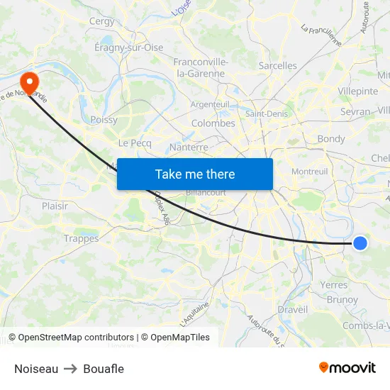 Noiseau to Bouafle map