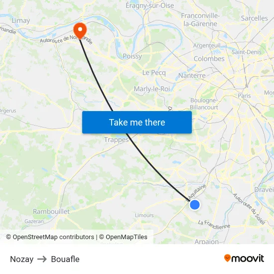 Nozay to Bouafle map