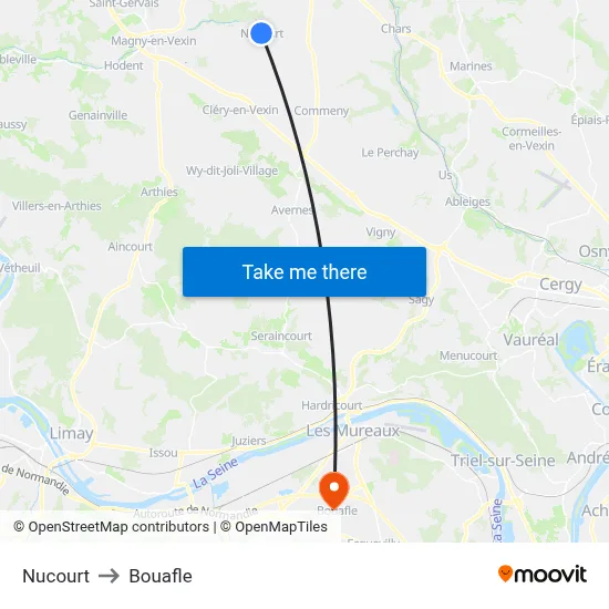 Nucourt to Bouafle map