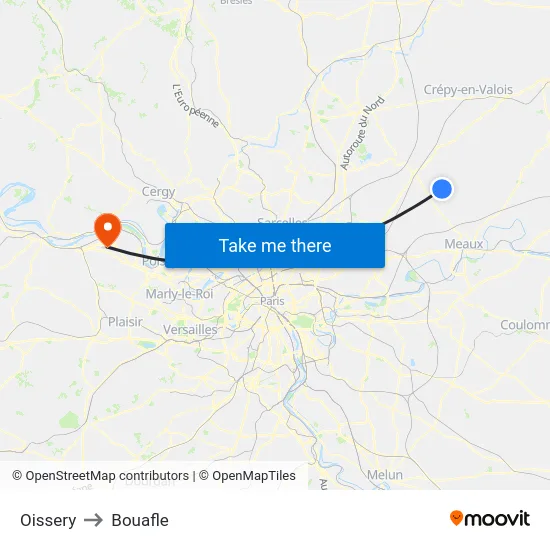 Oissery to Bouafle map