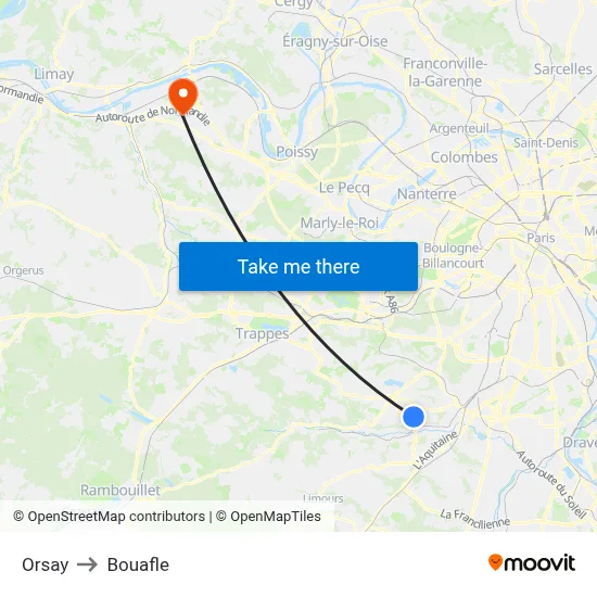 Orsay to Bouafle map