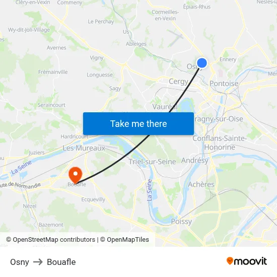 Osny to Bouafle map