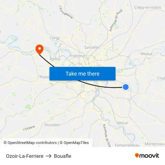 Ozoir-La-Ferriere to Bouafle map