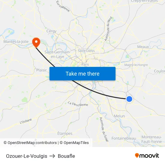 Ozouer-Le-Voulgis to Bouafle map