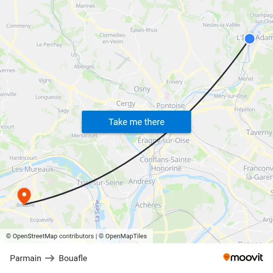 Parmain to Bouafle map