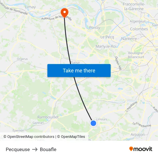 Pecqueuse to Bouafle map